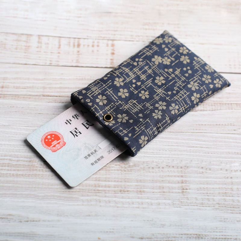 布艺公交卡套和风藏蓝门禁卡交通卡保护套饭卡银行卡通用卡包