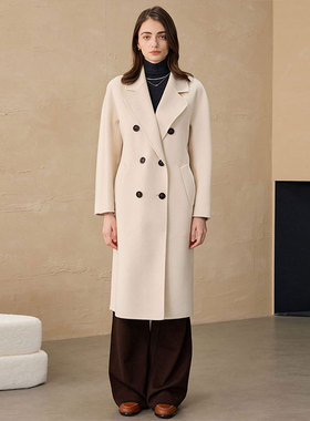 黄渝湘大衣西装领CEID家双面羊毛大衣女101801气质双排扣外套女