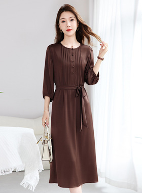 水墨【弹力双乔】简约通勤显瘦纯色圆领轻奢设计感连衣裙女1129