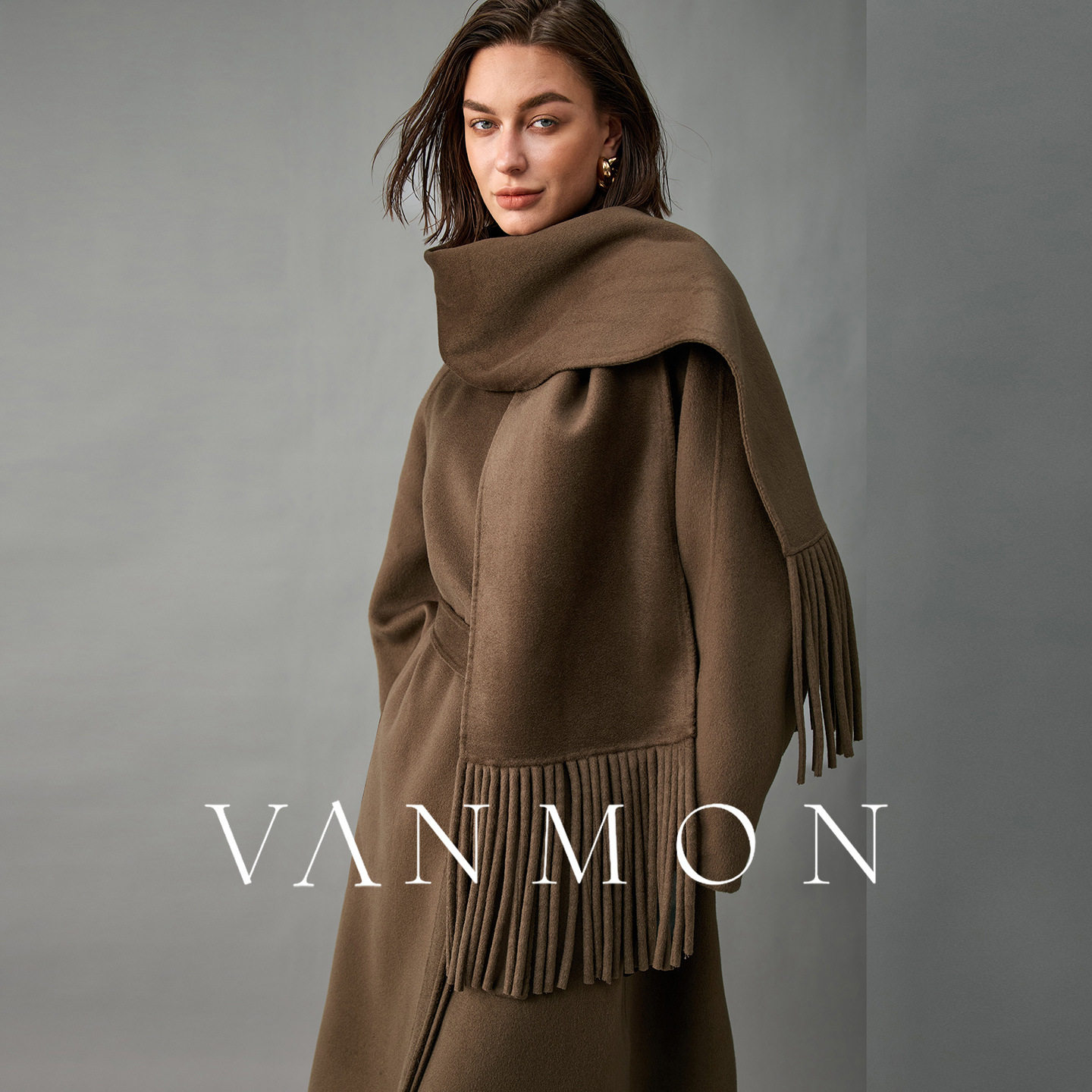 2025秋冬新款LP款带围巾两件套双面呢大衣女百搭100纯山羊绒外套