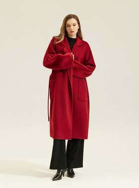 安克拉红CEID大衣浴袍羊绒双面呢典款高级毛呢外套羊毛大衣女秋冬