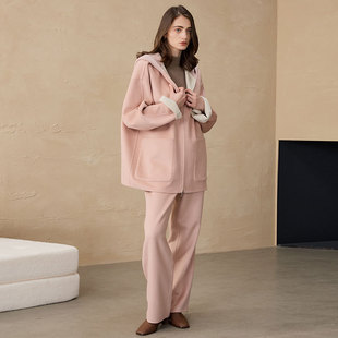 正反面羊毛大衣外套卫衣桑蚕丝通勤小个子AB双色双面呢秋冬大衣女