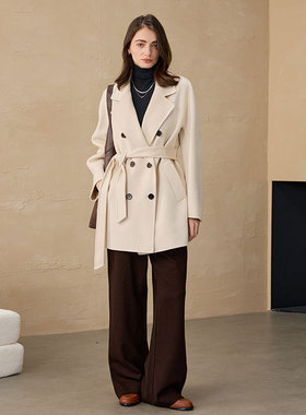 白骆驼绒小个子短大衣101801气质毛呢外套黄渝湘大衣秋冬CEID大衣