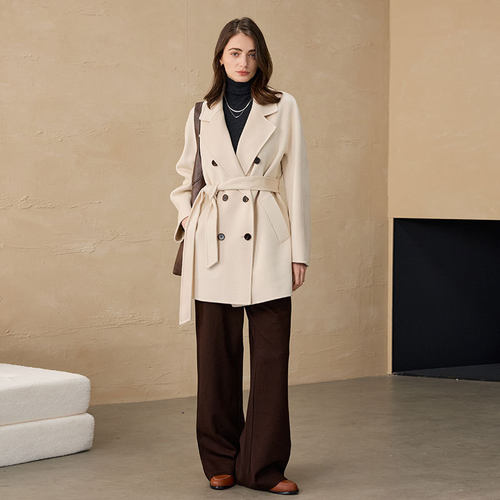 白骆驼绒小个子短大衣101801气质毛呢外套黄渝湘大衣秋冬CEID大衣