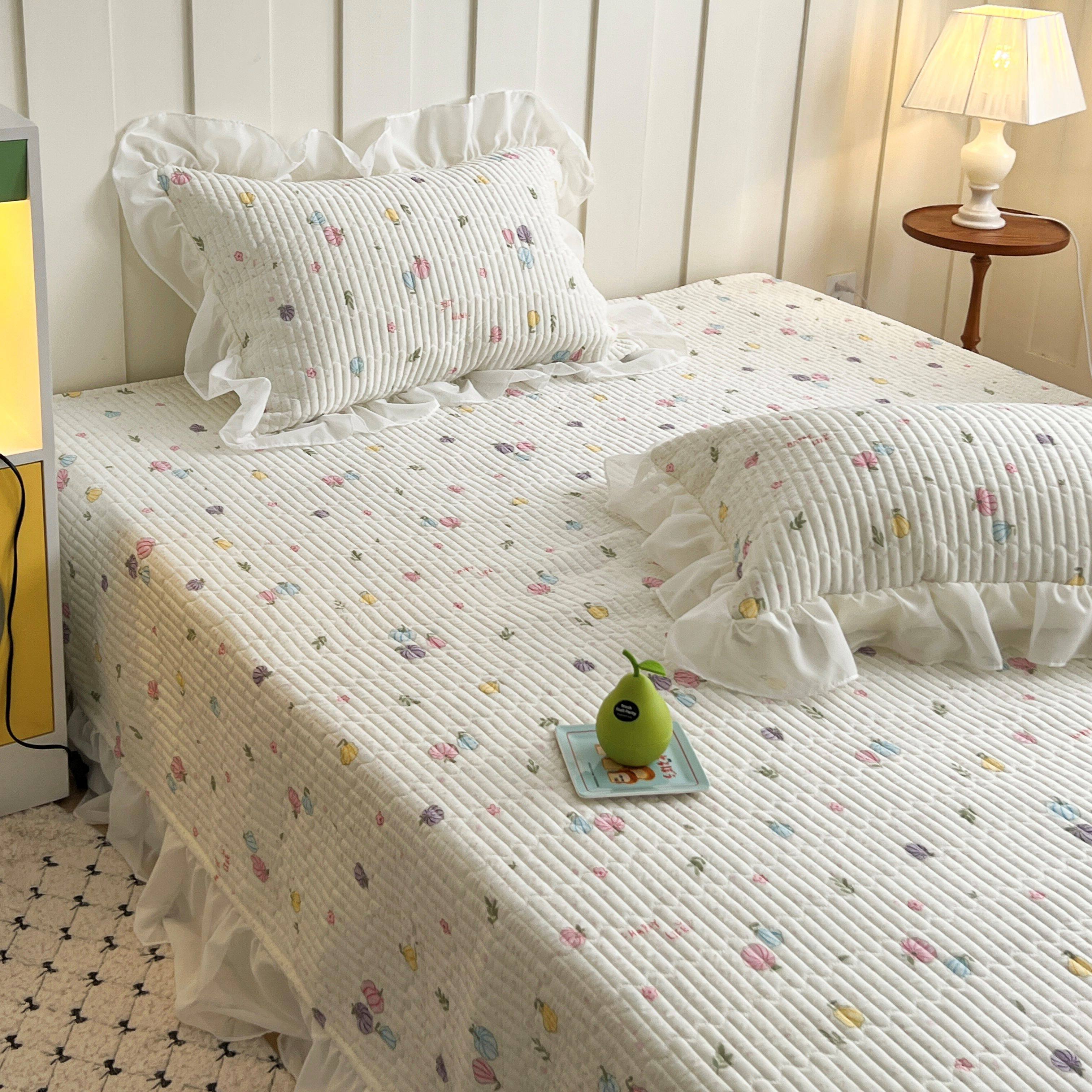 A类床盖冰丝席花边三件套夏被四件套小清新夹棉床盖榻榻米单床垫,床上用品,冰丝席,淘宝优惠券,粉丝福利购,淘宝优惠卷