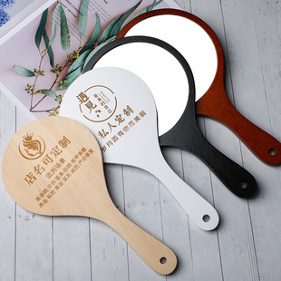 美容院专用手持镜定制LOGO牙科纹绣医美面诊实木手柄手拿化妆镜子