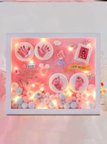 Baby's hand and foot film souvenir hundred days picture frame fetal hair baby's full moon hand print foot print mud one year old 3D stereo DIY