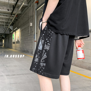 C409-D51-P35-控48 夏季腰果花拼接短裤中性五分裤子图片