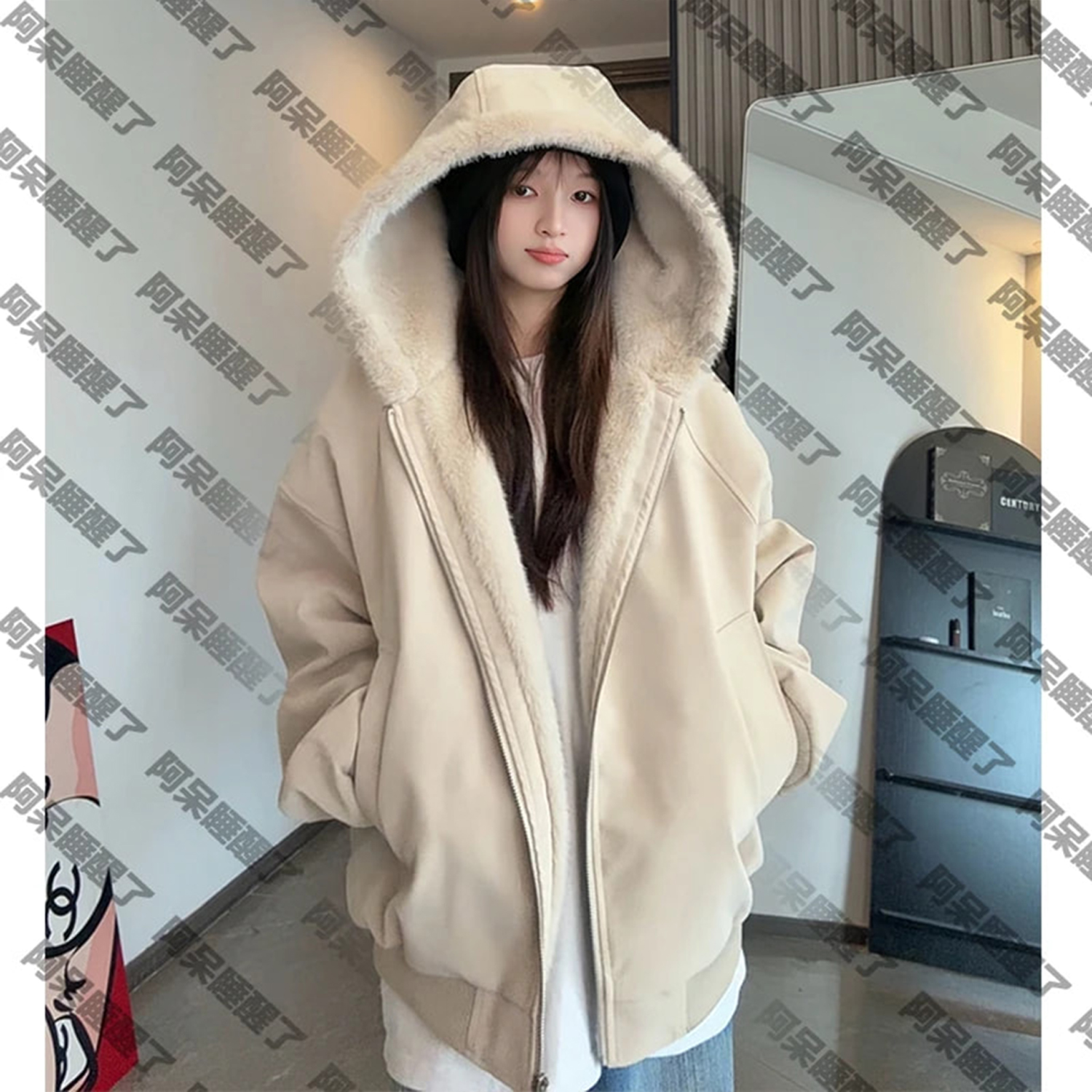 B347-MY999-P95网图！连帽座山雕PU皮加绒夹棉皮毛毛领棉衣，男装棉衣，电商B347(原C409)