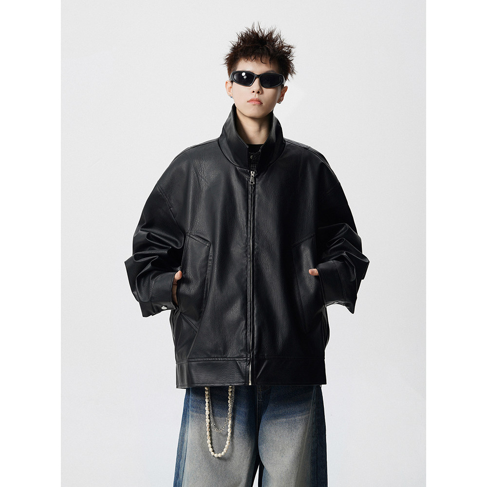 B347-A79-P80-148秋装荔枝纹飞行服上衣男士宽松皮衣夹克,男装皮衣,电商B347(原C409)