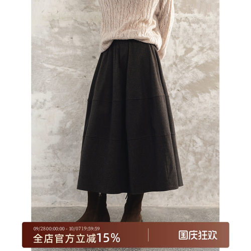 SHECAN【塞纳河畔】春季新款羊毛南瓜裙高腰时尚复古女半裙4QA056