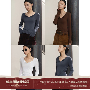 百搭显瘦V领修身 SHECAN 新款 秋季 高级感打底T恤5QC099 云感