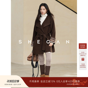 SHECAN【京华烟云】纯色双面呢风衣女秋冬宽松长款绵羊毛大衣外套
