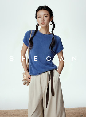 SHECAN【凉凉T】和纸纱防晒短袖T恤女淡人穿搭女夏季薄款针织罩衫