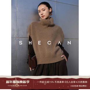 无袖 秋冬时尚 针织毛衣女宽松叠穿高领坎肩马夹 记忆暖阳 SHECAN