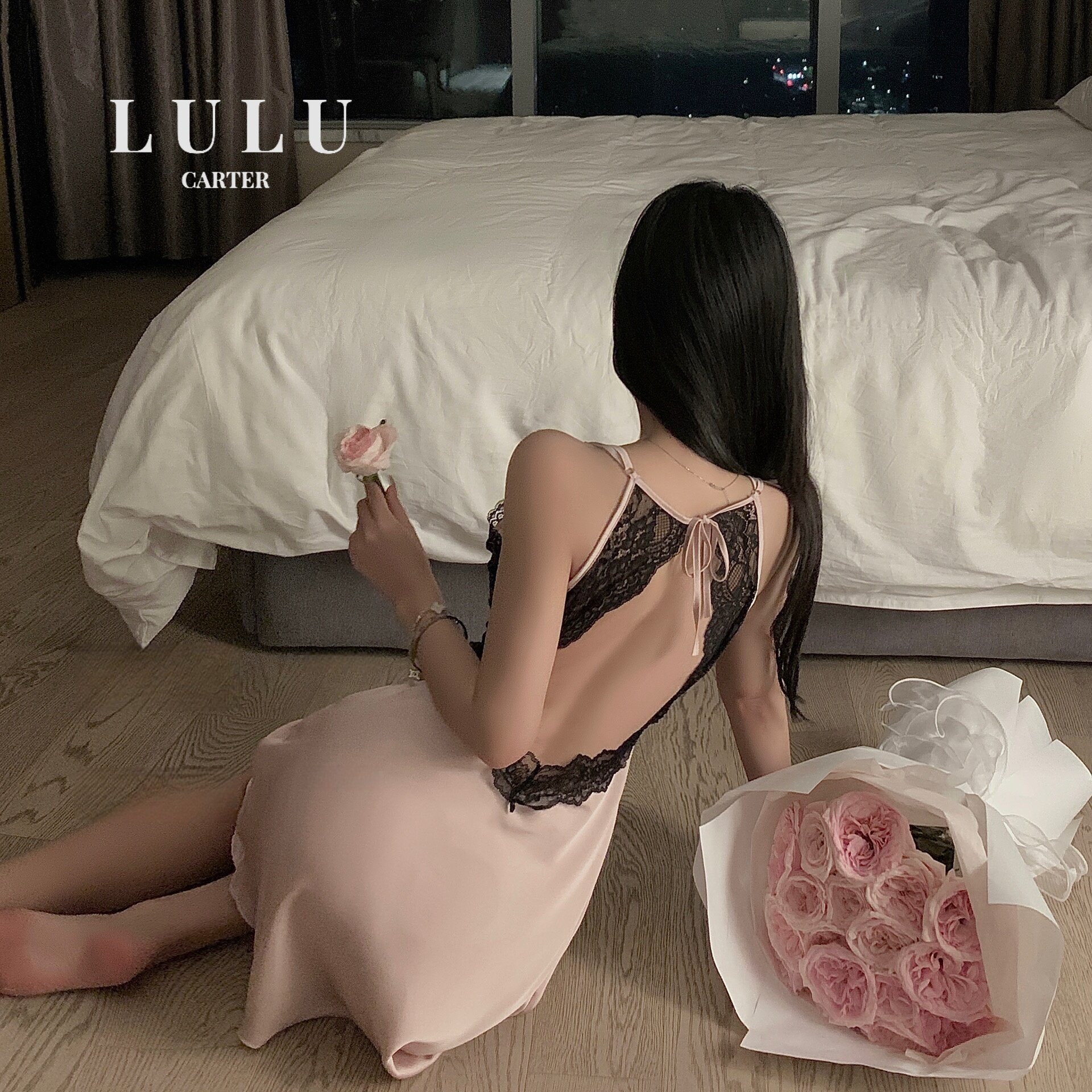 紫色薄款蕾丝边纯欲性感真丝睡衣