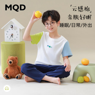 MQD儿童纯棉家居服100%全棉男童中大童宝宝空调短袖睡衣套装夏季