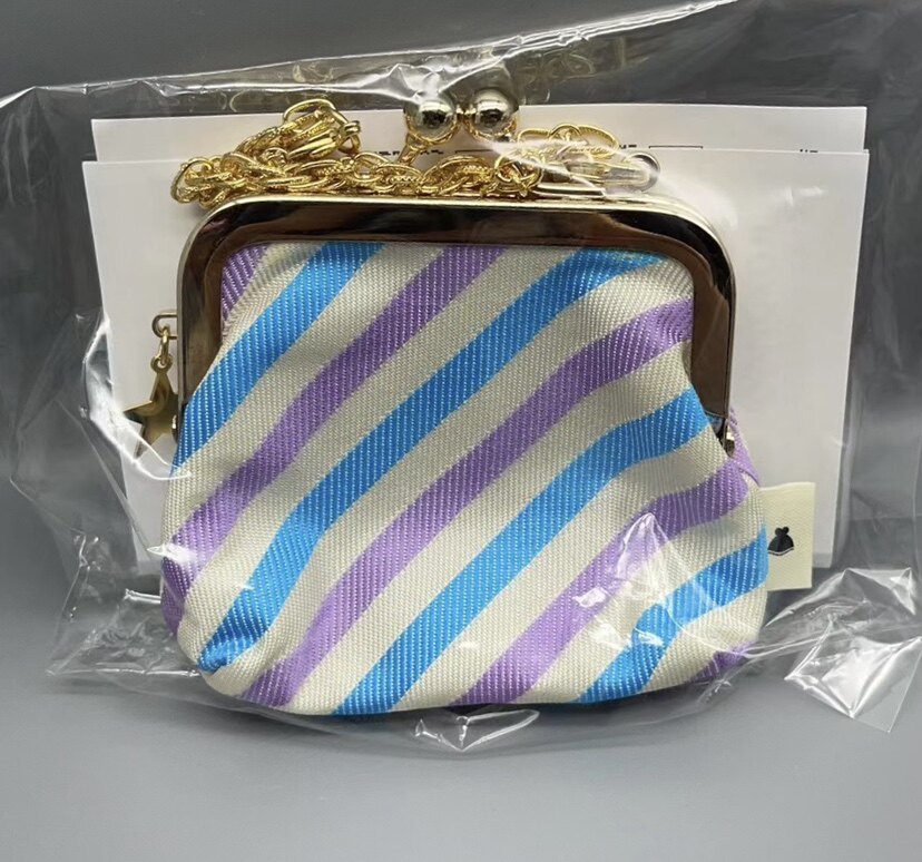日本Ayanokoji蓝色紫色条纹带金属链手拎小口金包