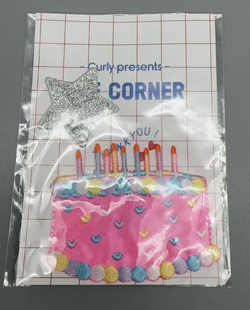 日本Curly Collection卷发女孩粉色蛋糕蜡烛布贴