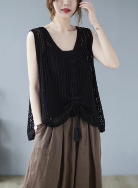 吊带背心女春夏镂空钩花气质高级感时尚外搭套头圆领网衫马甲上衣