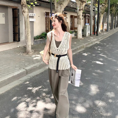 大码女装镂空勾花针织衫OOTD穿搭松弛感度假随性风外穿遮肚上衣