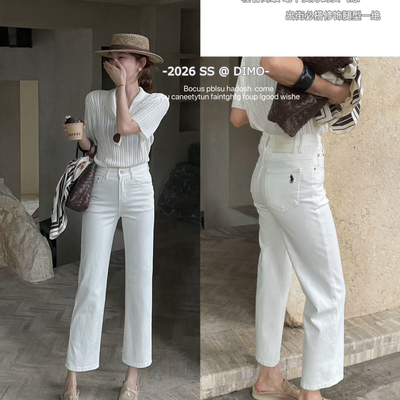 DIMO-级毫不费力的贵气感牛仔裤(小马刺绣高级时尚)YS1-8712米白