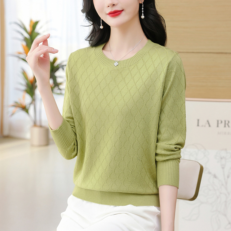 圆领薄款长袖女针织衫上衣