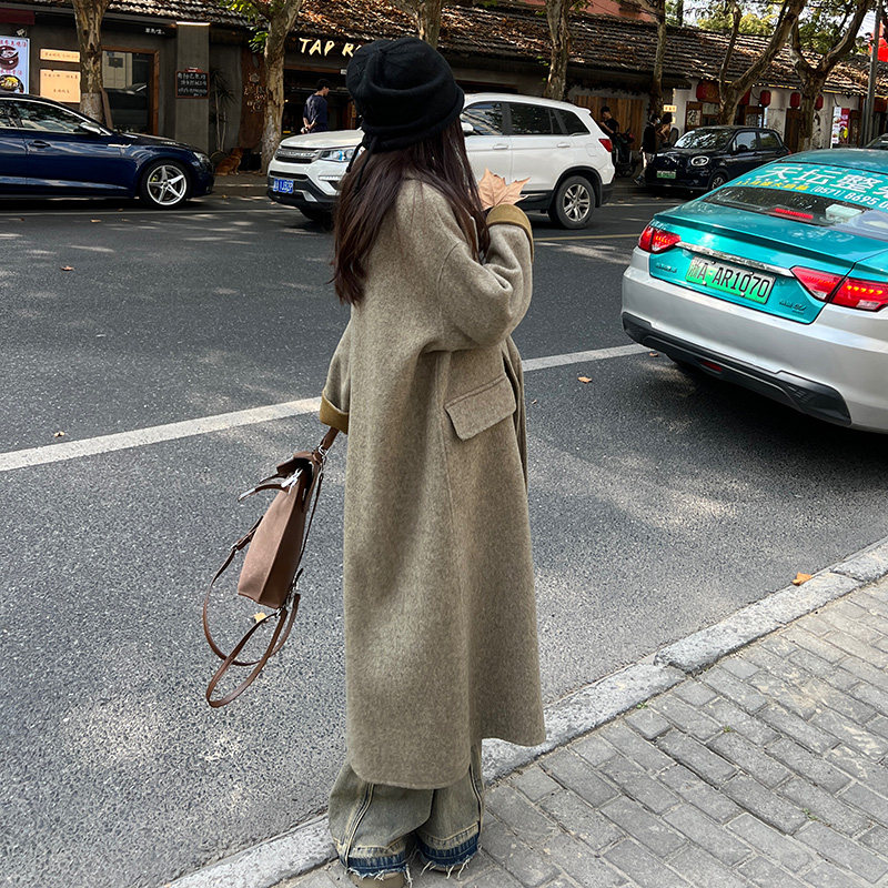 韩版双面毛呢大衣女外套2024冬复古高级感气质长款西装加厚呢外套图片