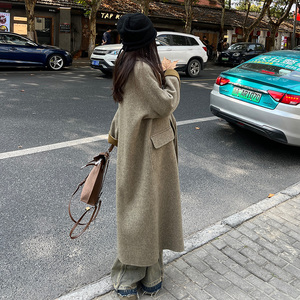 韩版双面毛呢大衣女外套2024冬复古高级感气质长款西装加厚呢外套图片