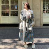 现货2025冬季新款羊卷毛拼接格纹大衣浙宝300/840/P205控288，女装毛呢外套，郎佰婉