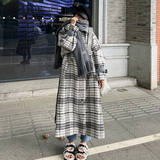 格子毛呢外套大衣女2024冬季加厚高级感韩系复古休闲宽松大码新款，女装毛呢外套，郎佰婉