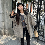 现货2025冬季新撞色拼接人字纹呢子大衣浙宝300/8905/P175控258，女装毛呢外套，郎佰婉