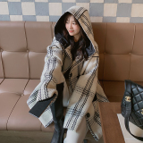 现货2025冬季新款格子连帽呢子大衣浙宝300/812/P175控248，女装毛呢外套，郎佰婉