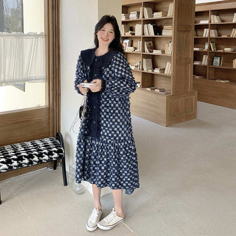 法式设计慵懒风娃娃领牛仔连衣裙女2025年秋季新款小个子宽松长裙图片