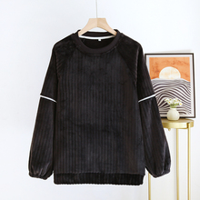 睡衣单件上衣男士秋冬款法兰绒加厚珊瑚绒圆领套头纯色宽松家居服