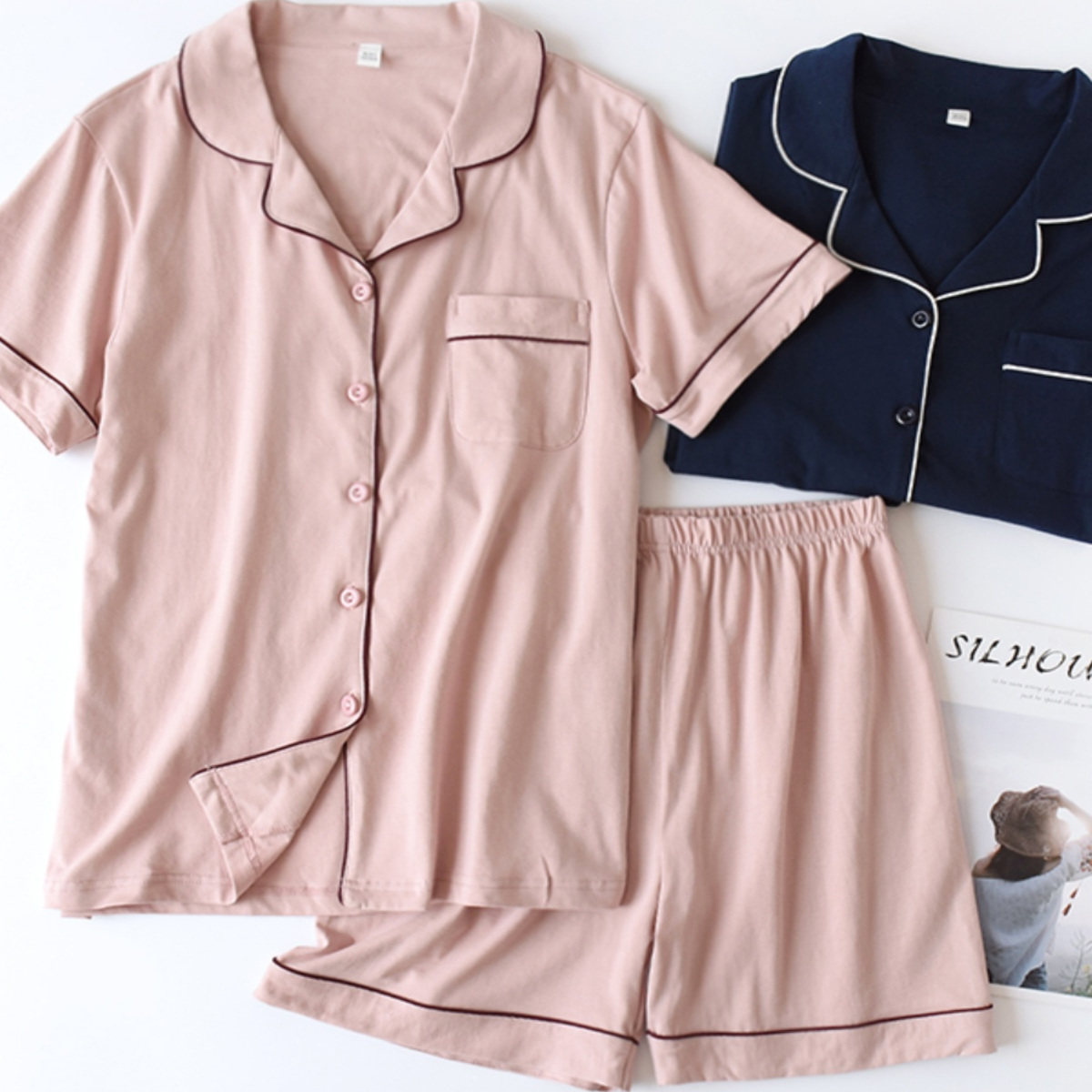 情侣睡衣夏季新疆棉全棉翻领短袖短裤套装女薄款纯棉家居服男纯色,女士内衣/男士内衣/家居服,睡衣/家居服套装,淘宝优惠券,粉丝福利购,淘宝优惠卷
