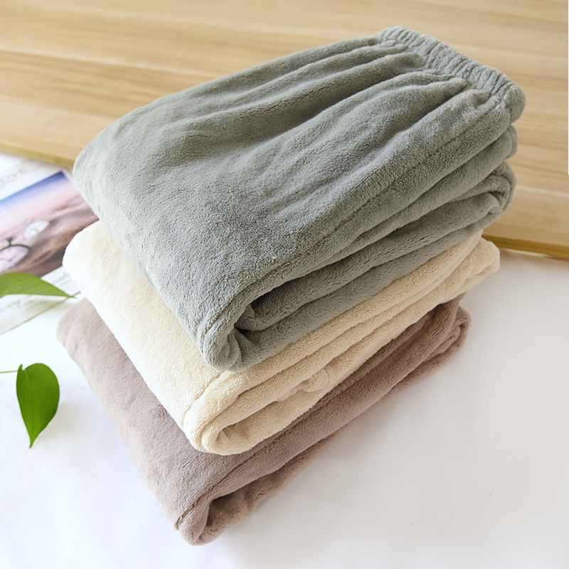 2024秋冬季新款女士法兰绒单件睡裤直筒宽松纯色珊瑚绒家居裤外穿