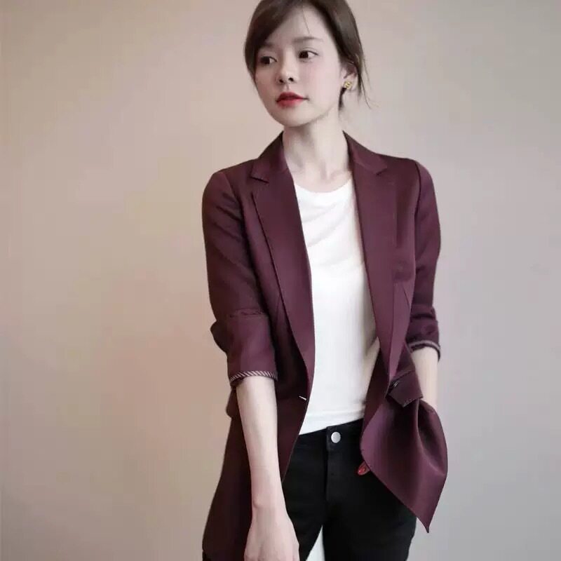 高级感酒红色西装外套女