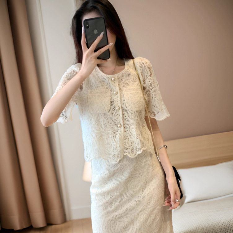 夏装小香风蕾丝套装裙子女夏季