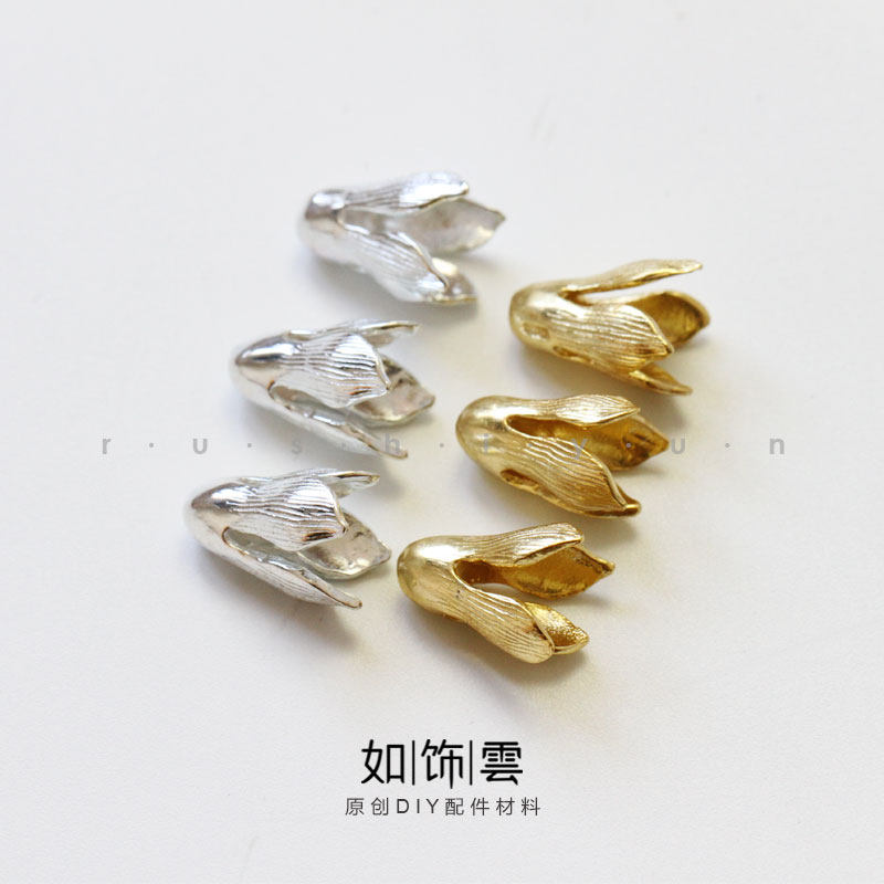 银镀金玉兰花托穗子头花帽耳饰
