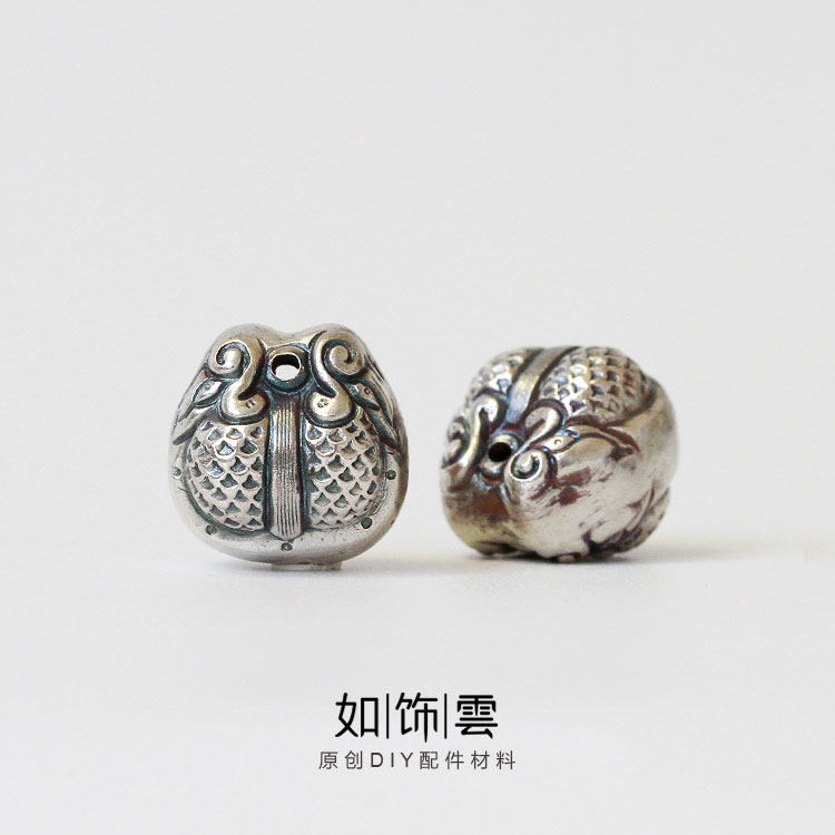 925银招财双鱼钱袋隔珠手串念珠