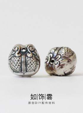 925银招财双鱼钱袋隔珠手串念珠