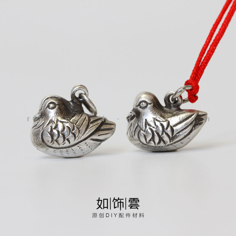 如饰雲 鸳鸯情侣吊坠 S925纯银半手工手串锁坠挂件项坠diy吊饰 BO