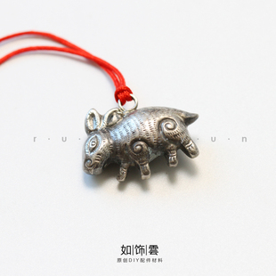 如饰 本命年卯兔吊坠 925银复古仿旧款兔子挂坠项坠包挂diy吊饰HH
