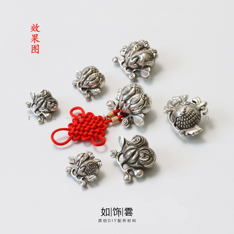 如饰 莲蓬石榴佛手铃铛坠 925银做旧錾刻款手串项坠diy银吊饰 AE2