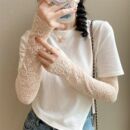 防晒蕾丝袖套女长款夏季薄款透气开车遮阳紧身显廋甜美护手臂套袖
