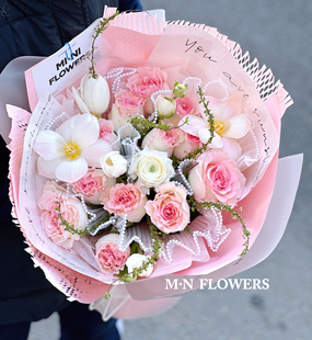 洛神玫瑰郁金香洋牡丹雪柳花束北京鲜花速递同城配送女友生日花店