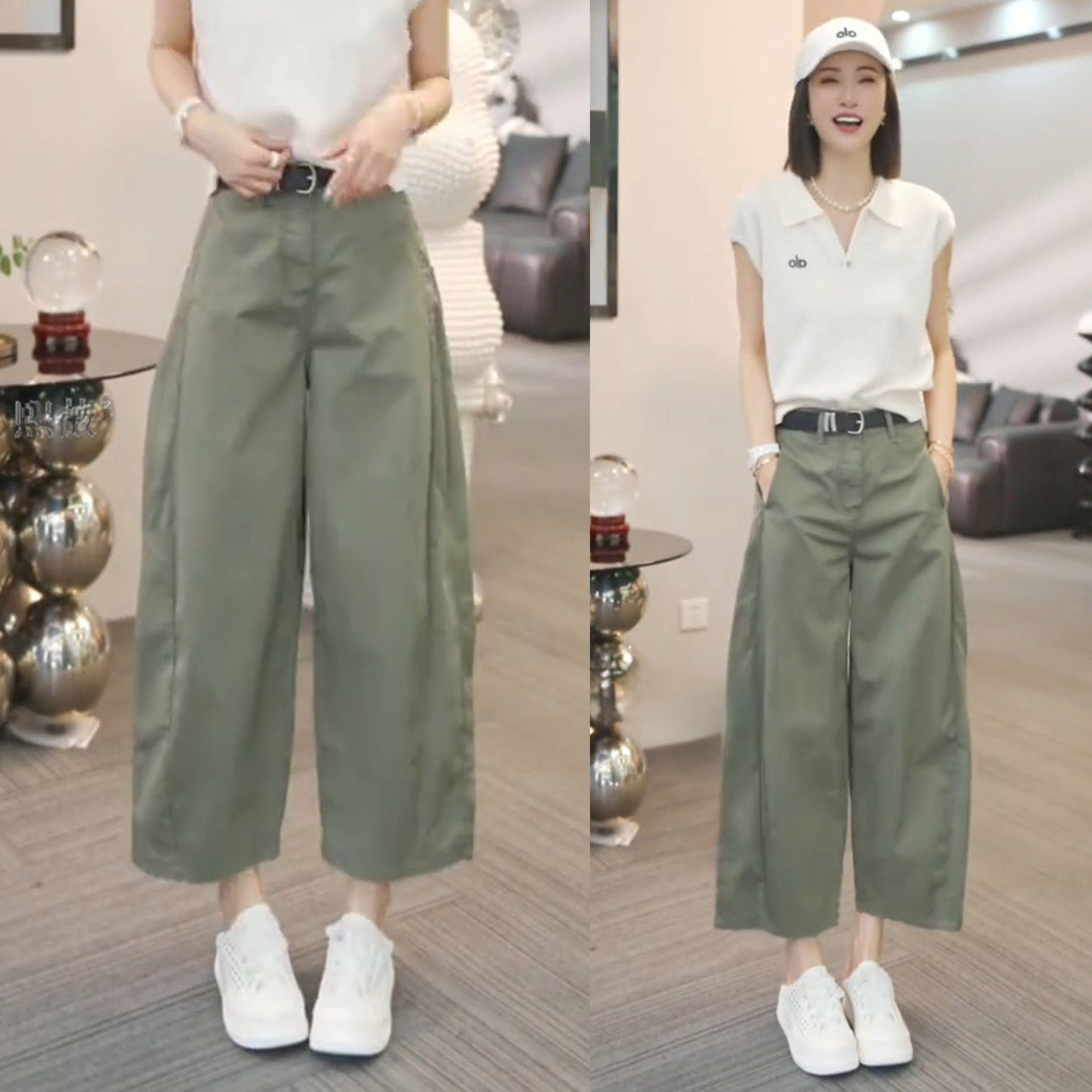 花苞工装裤女夏季薄款冰丝阔腿高腰休闲大码梨型身材弯刀九分裤子