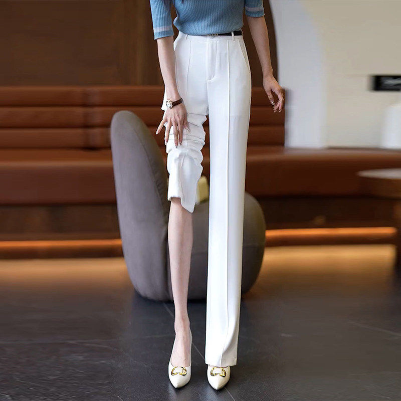 冰丝西装阔腿裤女2026夏季薄款垂感窄版直筒裤显瘦春秋白色裤子女