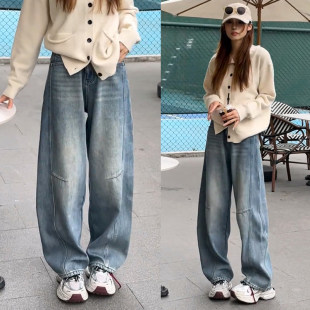 高腰宽松显瘦镰刀裤 今年流行 子2025年新款 女士香蕉裤 春秋 牛仔裤